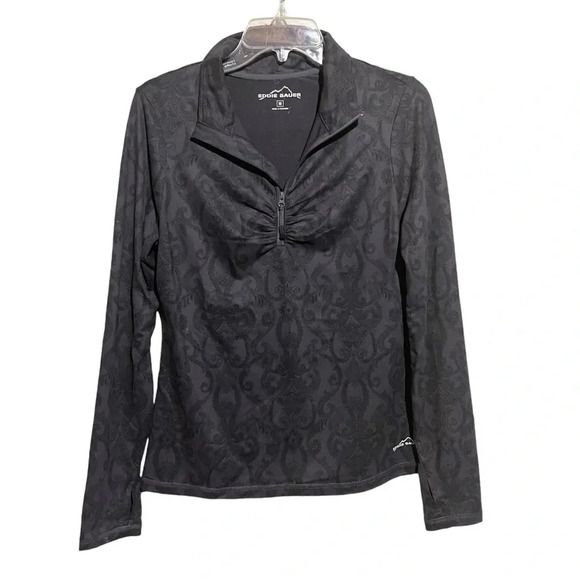 Eddie Bauer Top Womens M Revolution Paisley Print 1/4 Zip Pullover Stretch Grey - Picture 1 of 9